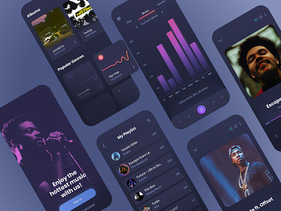 Music Player App Design app colors dark design digital gradient iphone minimal mobile music player playlist round shadow song ui ux