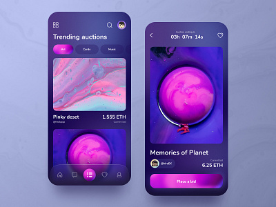 NFT Auction Mobile App art app artwork auction auction app cryptocurrency etherium mobile nft nft crypto nft mobile app ntf app trade ui ui design