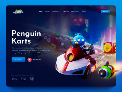 Penguin Karts - NFT Game Landing Page design game game design games gaming illustration landing minimal nft penguin penguinkarts ui ux web
