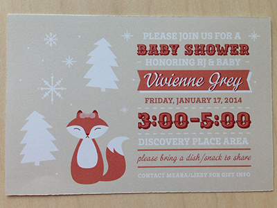 Baby Shower Invitation baby coral cream cute fox pink snow snowflake trees winter