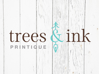 Trees & Ink Printique Logo ampersand blue clean icon ink logo pen print printing tree