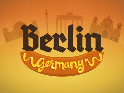 Berlin, Ich liebe dich architecture berlin bratwurst germany hand drawn illustration mustard script typography weiner