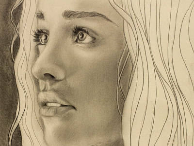 Khaleesi daenerys targaryen drawing face game of thrones graphite illustration pencil photorealism portrait queen woman