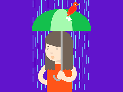 Sh*t Happens bird cartoon character colorful illustration poo rain umbrella woman