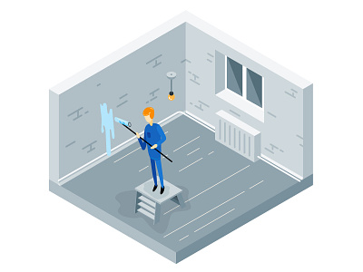 The Repair 2d building house illustration isometric modern paint vector wall web