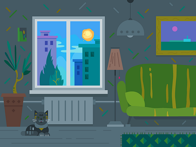 The Room 2d cat comfort house illustrator interior sofa window