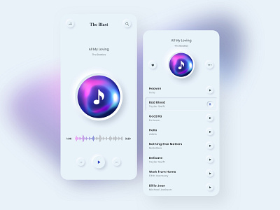 The Blast : Music app - Mobile design app app design clean emboss gradient mobile app design mobile ui music music player ui ux