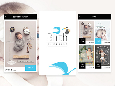 Baby's Birth Surprise : Mobile Apps Design app design baby birth baby photo birth announcement apps designer ui user experience user interface ux
