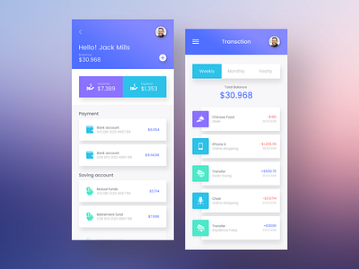 Money transfer apps UI/UX concept apps clean design gradient color icon ios ui ux vector