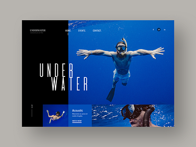 Scuba Diving Website Design Concept clean dark design landing page logo scuba diving typography ui water web