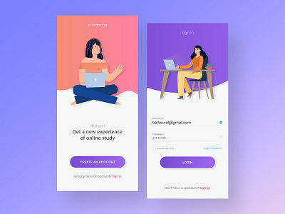 E-Learning App Design bright colors clean flat gradients ui user experience ux vector