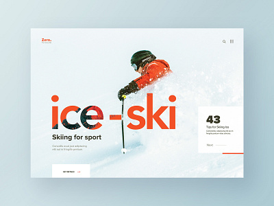 Zero - ice-ski webpage design clean fresh landing page light red sports web