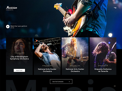 Musician Concerts Website Design competitions concerts dark ui design guitar guitarist landing page design music music album music app music website musicians singers web webdesign