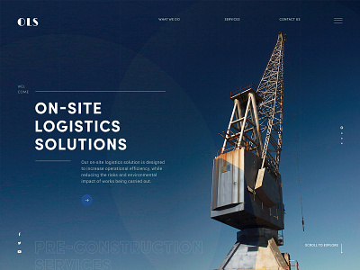 OLS : On-Site Logistics Solutions architecture blue civil construction dark theme design heavy equipment landing page logistics web web design website website concept website design