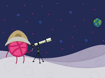 Dribbble on the Moon aim astronaut attractive branding cap creation dribbble earth graphic design illustration moon night planet sketch app spaceship stars telescope unique universal vector