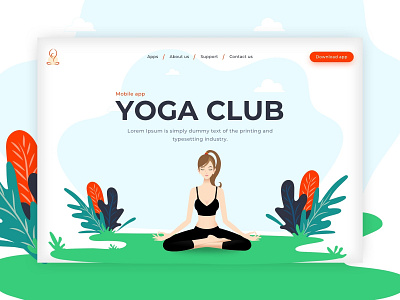 Landing Page - Yoga app art attractive branding creation design drawing dribbble fitness app gym health illustration landingpage medication minimal modern design uiuxdesign yoga yoga app yoga logo yoga trainner