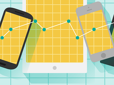 Mobile Marketing Strategy chart flat graph gray grid mobile mobile devices shadow tablet teal vector yellow