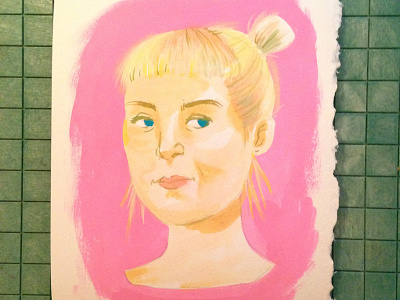 A Guhl blonde brush girl goache illustration painting pink portrait