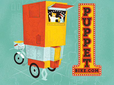 Puppet Bike bicycle bike blue chicago illustration puppet theater puppets red texture tricycle vector yellow