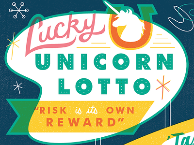 Unicorn Lotto flat illustration illustrator las vegas lottery mid century neon retro texture vector vegas vintage