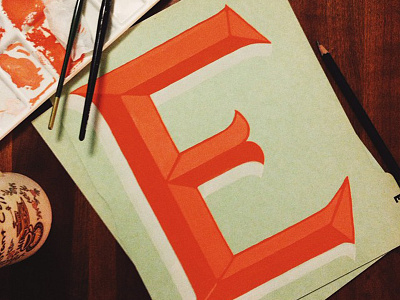 E gouache hand drawn hand lettering lettering orange paint red serif type typography