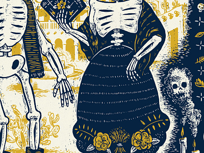 Davila in the details block print catrina day of the dead dia de los muertos ghost illustration mexico posada skeleton skull wip woodcut