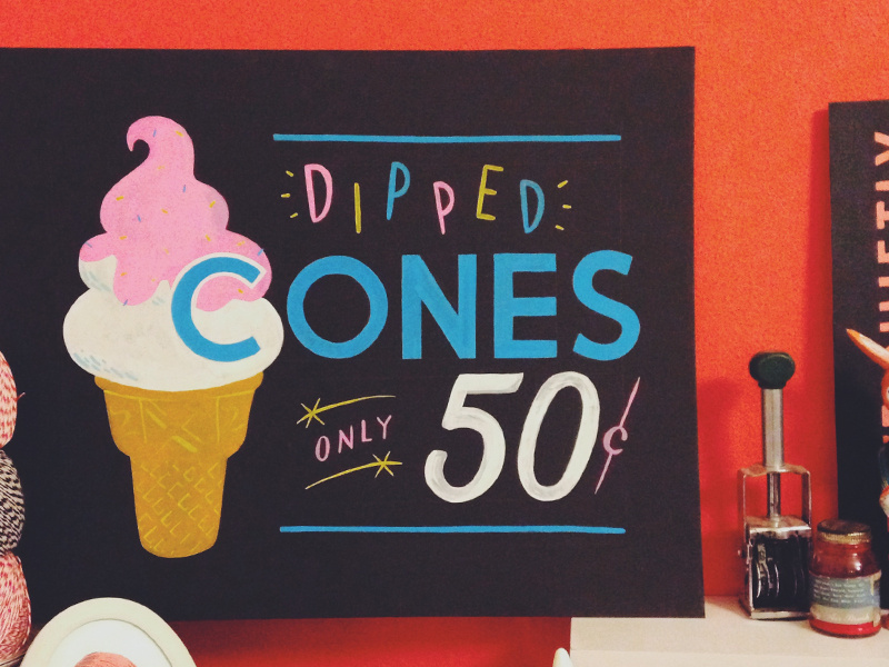 They were cones! lettering type typography showcard cone sign painting sign writing sign painter hand painted hand lettering ice cream