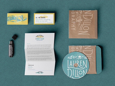 Lauren Dillon blue branding business cards identity lettering logo overhead typography vintage yellow