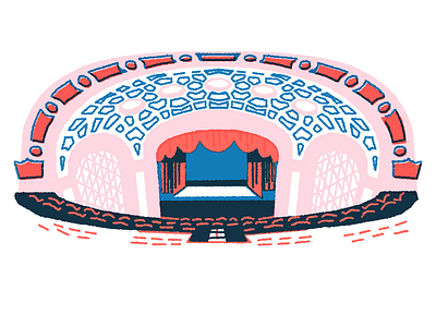 a real whip blue curtains detroit editorial illustration offset overlay pink red theater