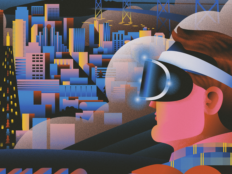 That View Tho virtual reality san francisco vr skyline texture grain noise illustration vector