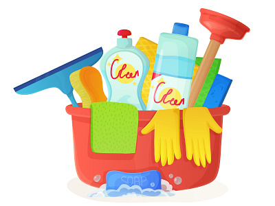 Cleaning tools illustration cartoon concept flat illustration vector