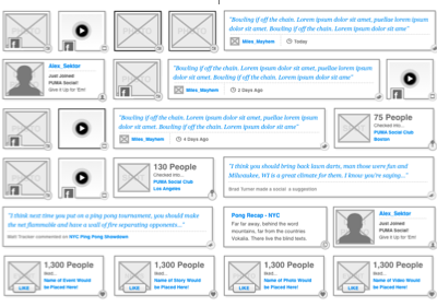 Social Activity Grid Brainstorm design information design social social media ui wireframe