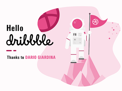 Hello Dribbble astronaut debut design first shot hello illustration invitation