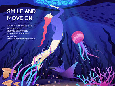 Smile and move on blue colors computer graphics cover design dream illustration life ocean floor pen tool sketch smile survival