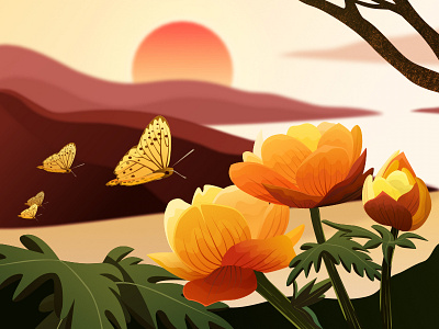 scenery butterfly colors computer graphics design flowers illustration scenery sketch