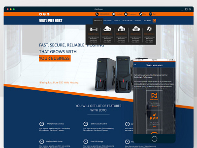 Website design - hosting company blue design hosting orange responsive website