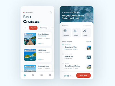 Sea Cruises App Design app booking cruise design figma filter islands liner list location mobile overview photo progress bar road ui ux voyage water world