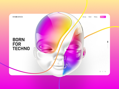 Techno festival key visual 3d baby child festival glossy gradient head kid music techo ui