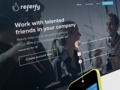 Referfy.com Landing Page about us flat home interface iphone landing page referrals say testimonials ui users