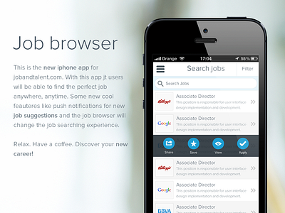 Job browser with quick actions app browser iphone iphone 5 job new