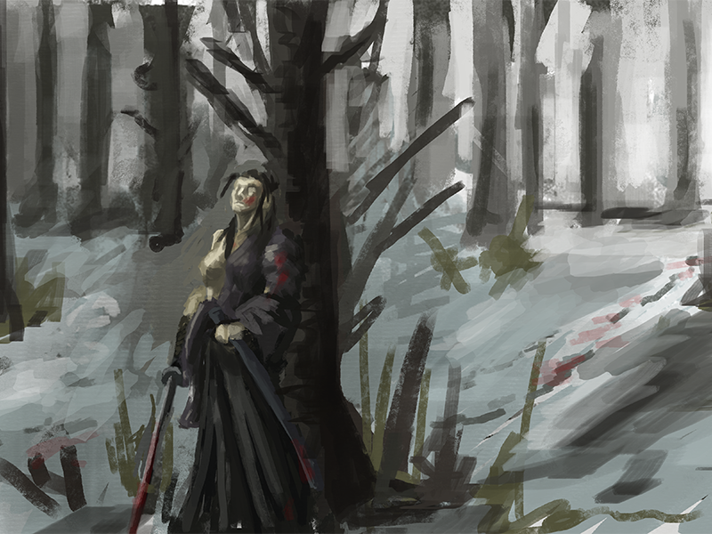 Forest Hunt speed dark light samurai forest painting digital fantasy art concept