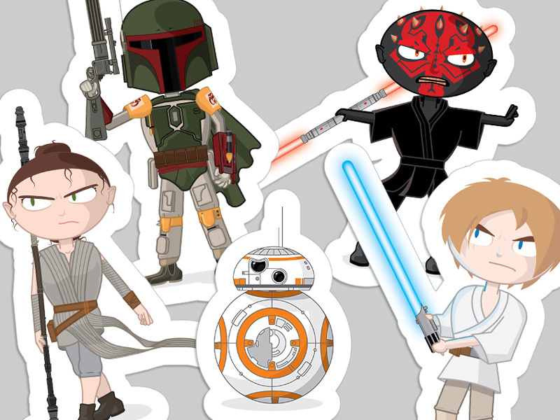 Surly Star Wars Stickers creative sticker illustration force bb8 boba fett star wars
