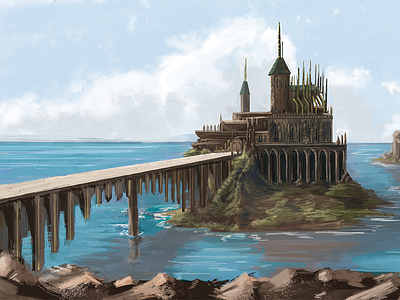 Castle Island art castle concept conceptart digital fantasy island landscape painting seascape town