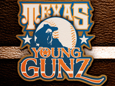 Young Gunz baseball blue brown gunz leather little league orange texas white young