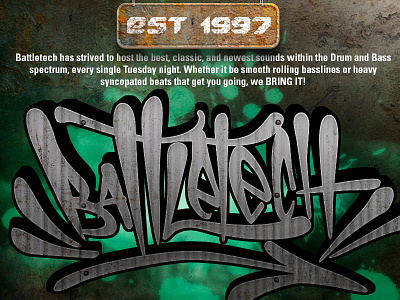 Battletech 900x1600 1997 battletech battletech tuesdays dallas dj djs dnb drum bass drum and bass drum n bass flyer graffiti greenville ave grungy mc mcs music phooka spray paint system texas titan tuesdays tx underground zubar