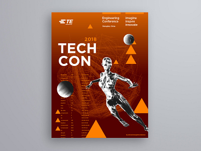 Tech Conference branding conference data design event futuristic graphic design orange poster robot vector