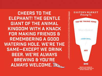 Cheers to the Elephant! beer beer can big words brewing copy copywriter jokes welcome
