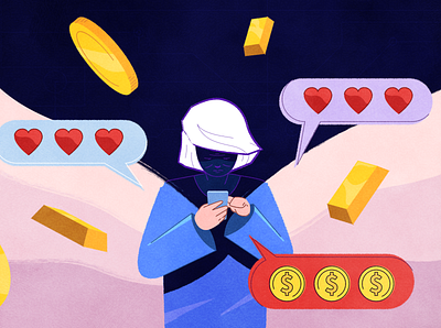 Online Dating Scam digital editorial episodic illustration illustrator online photoshop podcast romance scam woman