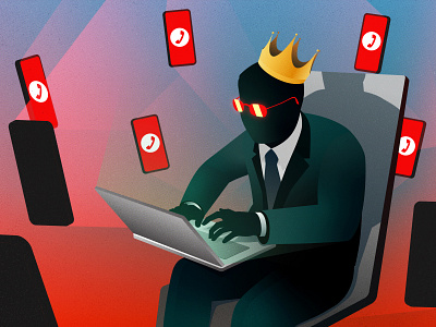 Robocall Kingpin cellphone crown evil illustration illustrator photoshop robocall vector villain