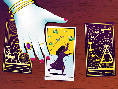 The Perfect Scam - Boardwalk Psychic digital art editorial illustration grain illustration illustrator psychic tarot cards vector wood